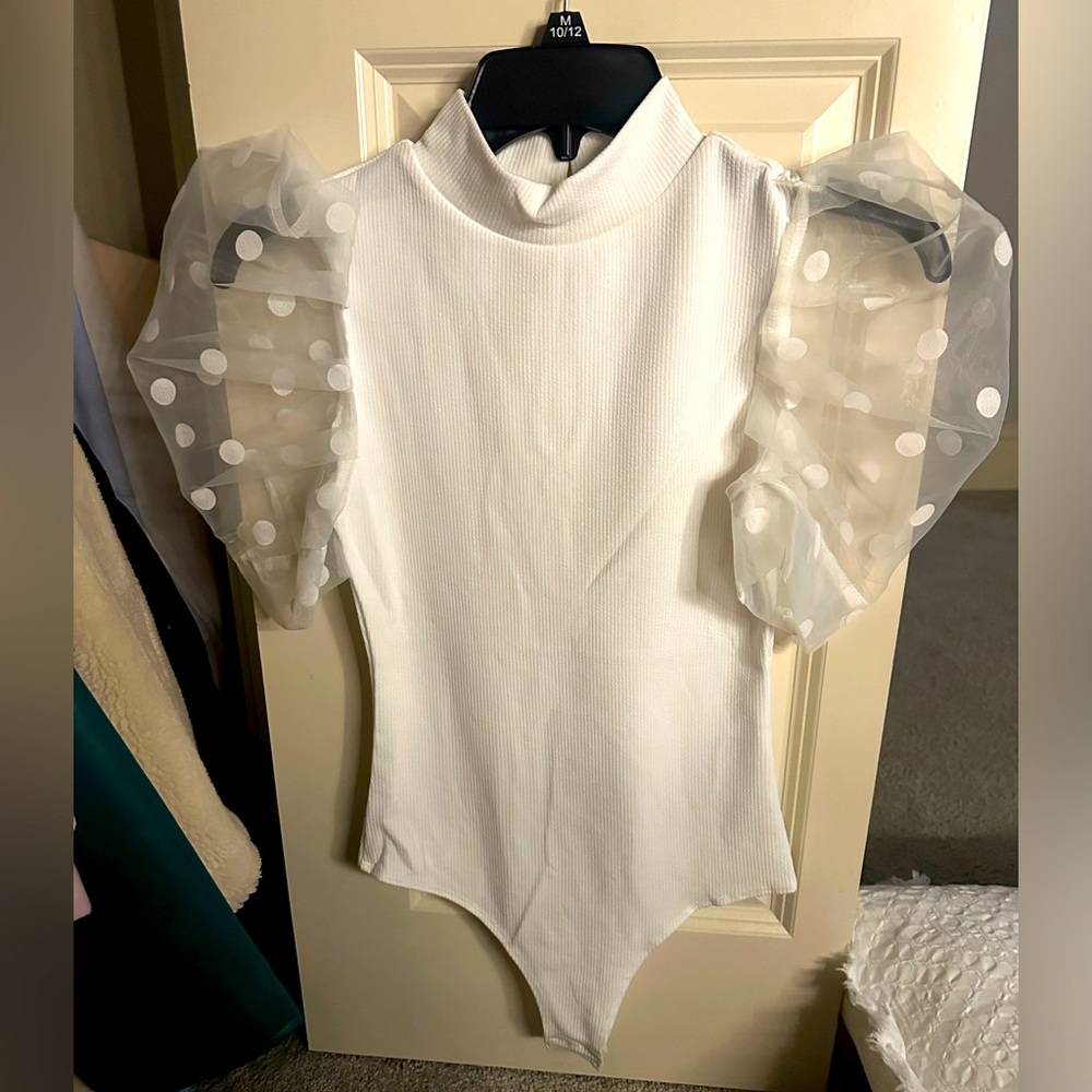 White polka dot body suit size small